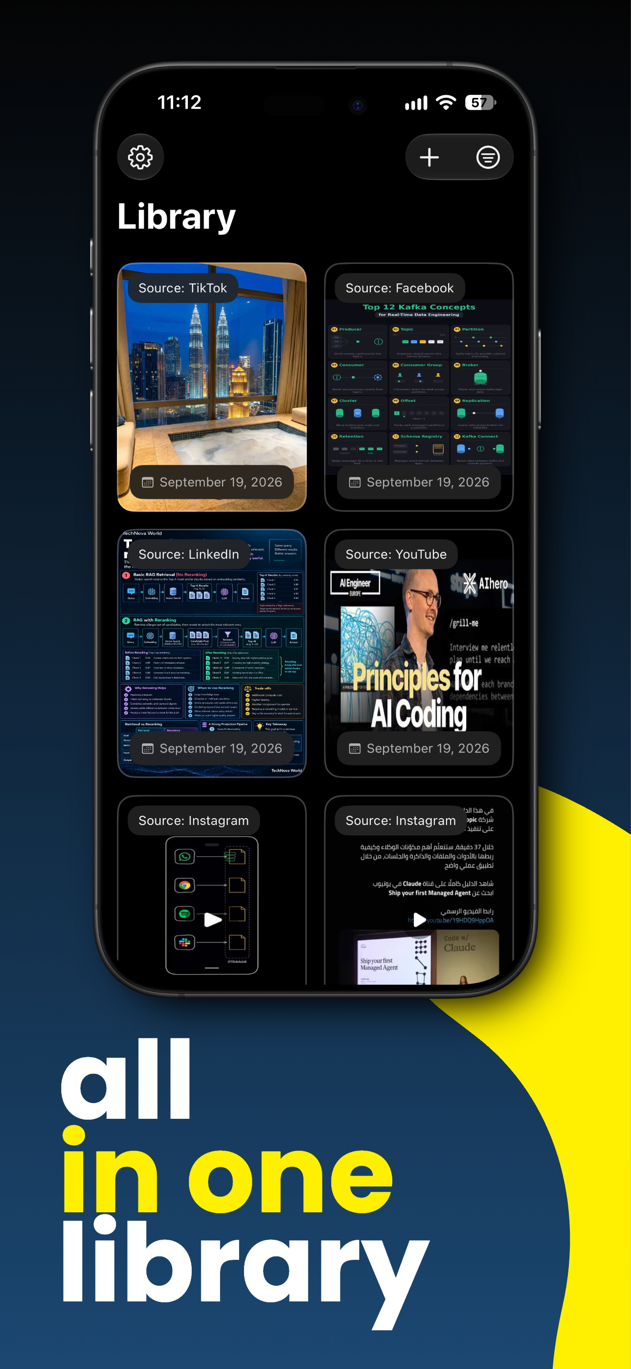 App Store screenshot: All in one library — Reelcove library screen.